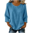 thumbnail image 1 of RQYYD Womens 3/4 Sleeve Crew Neck Linen Blend Dressy Shirts Loose Casual Blouses Tunic Vacation Clothes, 1 of 7