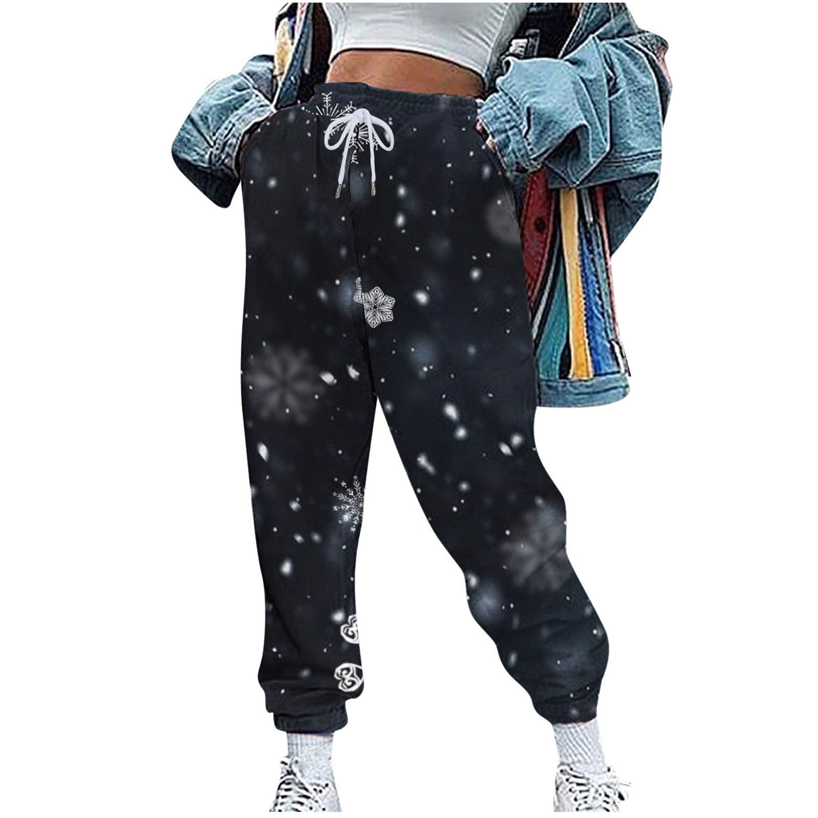 RQYYD Womens Baggy Drawstring Sweatpants Floral Print High Waisted Joggers  Pants Athletic Casual Lounge Trousers with Pockets Black XL 