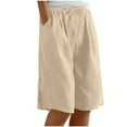 thumbnail image 1 of RQYYD Womens Bermuda Shorts Summer Knee Length Dressy Causal Elastic Waist Drawstring Linen Short Pockets Outfits Beach Vacation Clothes Khaki M, 1 of 7