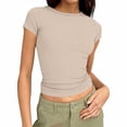 thumbnail image 1 of RQYYD Womens Boat Neck Short Sleeve Shirts Summer Crop Tops Basic Going Out Tee Fashion Y2K Outfits, 1 of 7