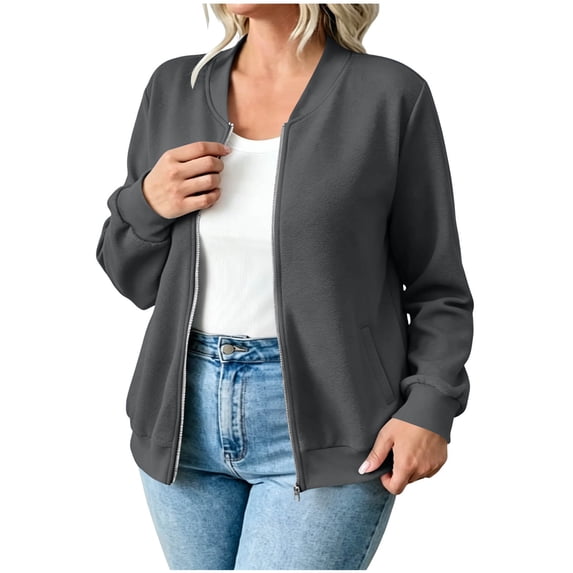 RQYYD Womens Bomber Jacket Zip Up Long Sleeve Casual Lightweight Varsity Baseball Flight Coat Outerwear With Pockets