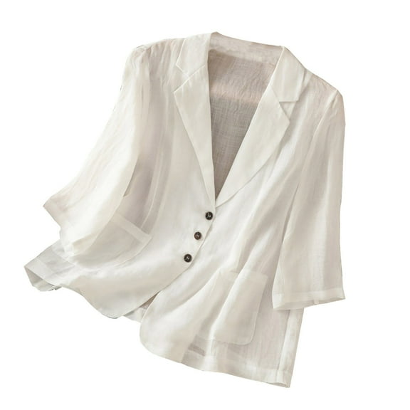 RQYYD Womens Buttons Down Shirts V Neck Cotton Linen Top with Pocket Lightweight Long Sleeve Tops for Women