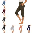 thumbnail image 1 of RQYYD Women's Capri Pants High Waisted Straight Leg Side Slit Pockets Casual Stretch Lightweight Pull On, 1 of 8