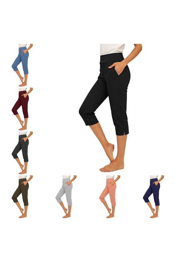 Womens Capri Pants High Waisted Straight Leg Yoga Capris Leggings with Pockets Crop Workout Summer Pants