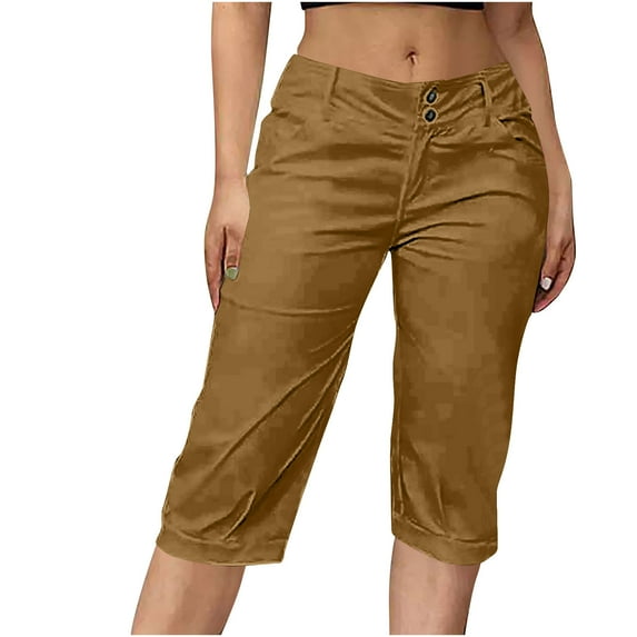 RQYYD Womens Capri Pants Summer Trendy Casual Elastic Waist Cropped Trouser Fashion Resort Wear Beach Vacation Capris Clothes