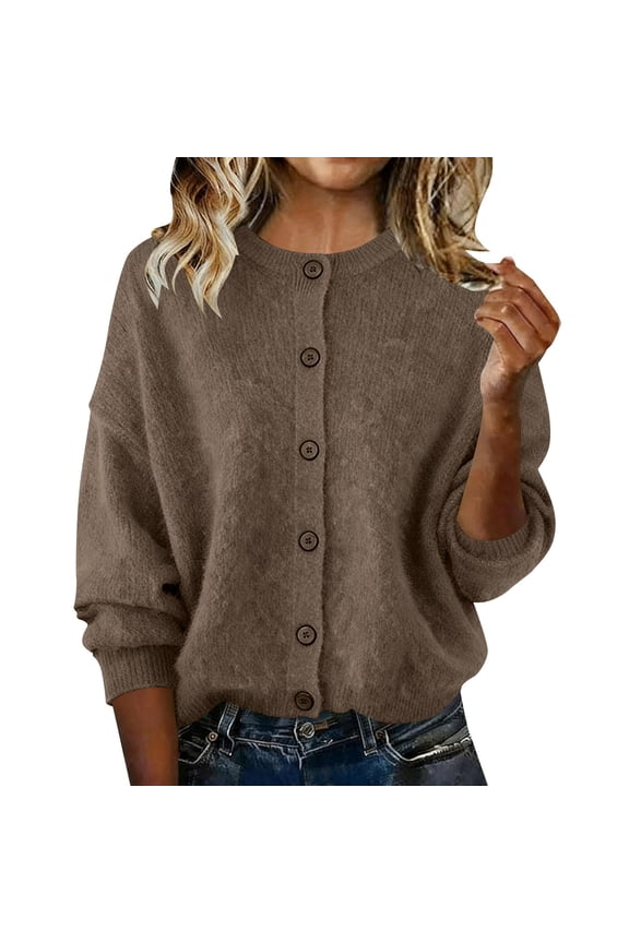 Womens Cardigans Lightweight Long Sleeve Cropped Button up Cardigan Sweaters Dressy Casual Crew Neck Knit Sweater Tops