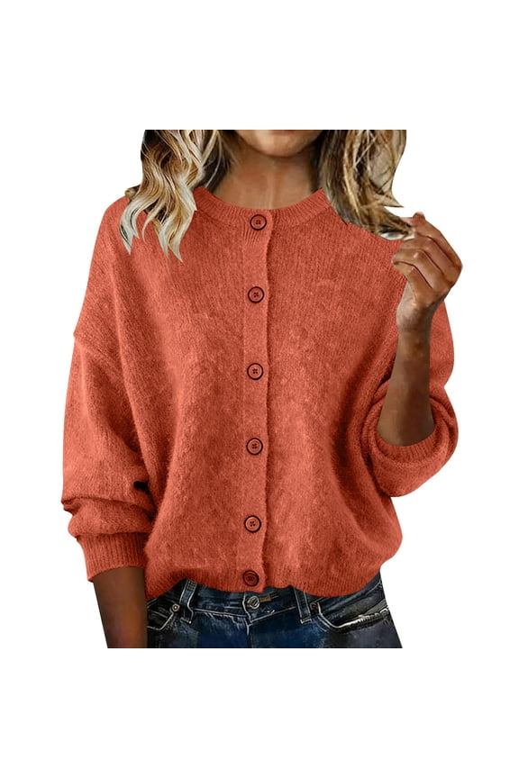 Womens Cardigans Lightweight Long Sleeve Cropped Button up Cardigan Sweaters Dressy Casual Crew Neck Knit Sweater Tops