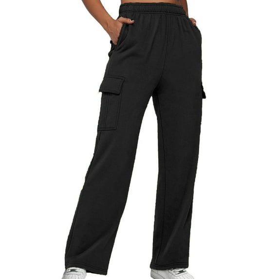 RQYYD Womens Cargo Sweatpants Wide Leg High Waisted Fall Pants for Women 2023 Baggy Y2k Fleece Lined Joggers with Pockets