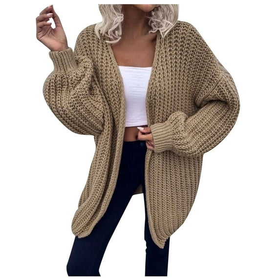 RQYYD Womens Chunky Cardigan Cable Knit Oversized Lantern Long Sleeve Open Front Cardigan Sweaters Solid Casual Fall Winter Outwear (Brown,XXL)