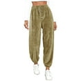 thumbnail image 1 of RQYYD Womens Drawstring Fuzzy Fleece Pants Plus Size Winter Warm Thicken Jogger Athletic Sweatpants for Ladies Comfy Soft Plush Pajama Pants Army Green XL, 1 of 5