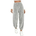thumbnail image 1 of RQYYD Womens Drawstring Fuzzy Fleece Pants Plus Size Winter Warm Thicken Jogger Athletic Sweatpants for Ladies Comfy Soft Plush Pajama Pants Silver L, 1 of 5