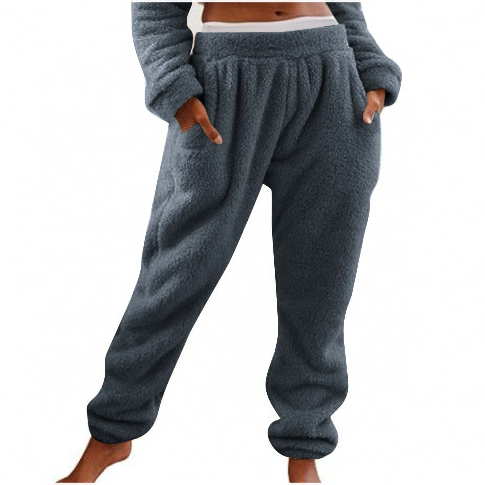 RQYYD Womens Drawstring Fuzzy Fleece Pants Plus Size Winter Warm Thicken  Jogger Athletic Sweatpants for Ladies Comfy Soft Plush Pajama Pants Coffee  XXL 