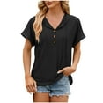 thumbnail image 1 of RQYYD Womens Dressy Casual Tops V Neck Button Hooded Blouses Pleated Puff Sleeve Summer Shirts 2024, 1 of 4