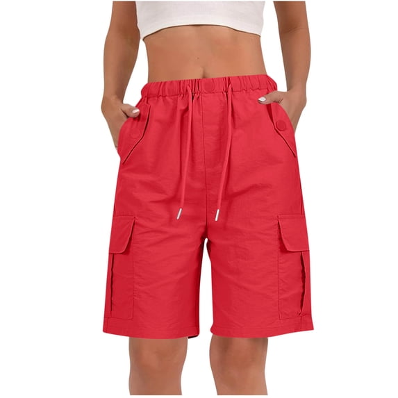 RQYYD Womens Elastic Waist Cargo Shorts Drawstring Casual Hiking Shorts with Multiple Pockets for Summer