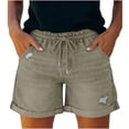 thumbnail image 1 of RQYYD Womens Elastic Waist Distressed Denim Shorts Drawstring Ripped Jean Shorts with Pockets for Summer, 1 of 7