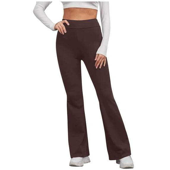 RQYYD Womens Flare Bootcut Yoga Pants Elastic Hight Waisted Tummy Control Workout Bell Bottom Leggings Athletic Wide Leg Pants