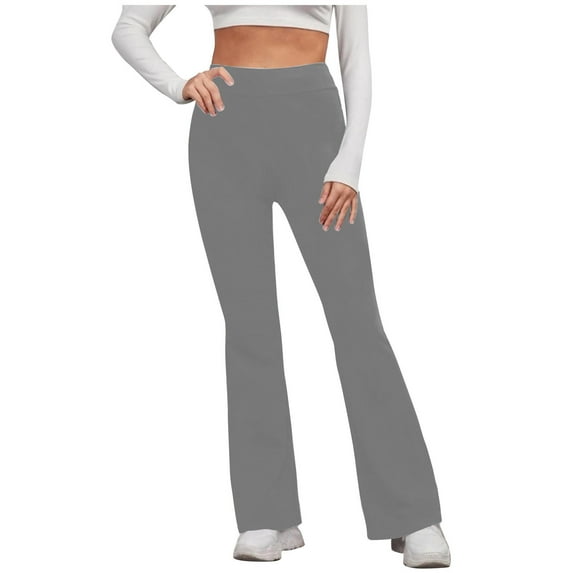 RQYYD Womens Flare Bootcut Yoga Pants Elastic Hight Waisted Tummy Control Workout Bell Bottom Leggings Athletic Wide Leg Pants