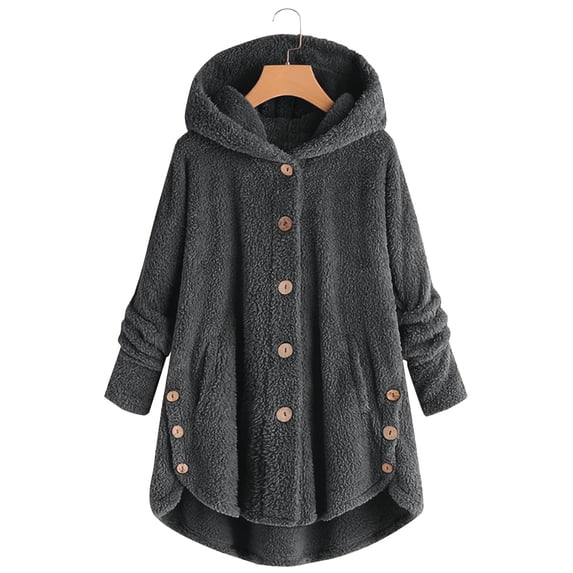 RQYYD Womens Fuzzy Fleece Sherpa Hoodies Oversized Teddy Bear Coat Button Down Sweatshirt with Pockets Soft Fall Jackets Outwear Jackets