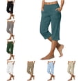thumbnail image 1 of RQYYD Womens Linen Capri Pants High Waist Summer Casual Cropped Trousers with Side Buttons Loose Beach Pants with Pockets, 1 of 7