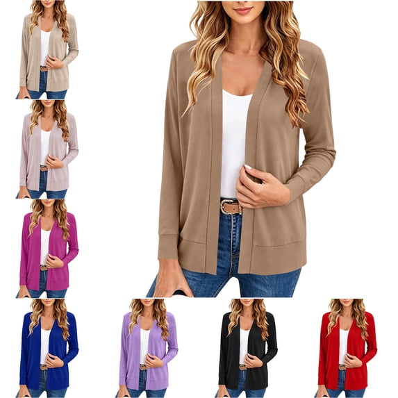 RQYYD Womens Open Front Cardigan Long Sleeve Lightweight Loose Casual Fall Soft Knit with Pockets