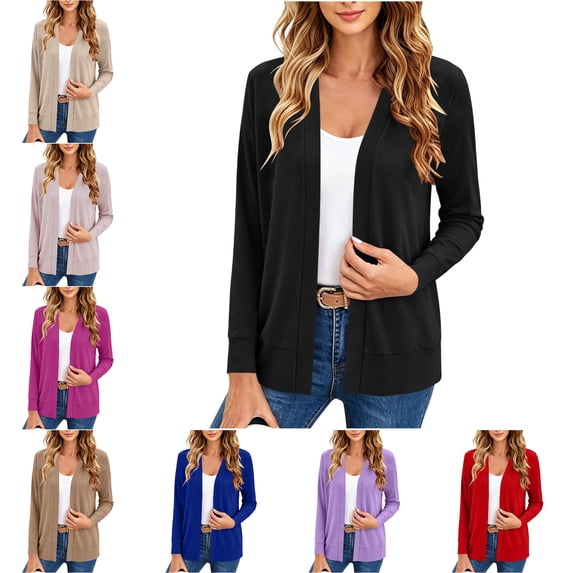 RQYYD Womens Open Front Cardigan Long Sleeve Lightweight Loose Casual Fall Soft Knit with Pockets