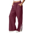 thumbnail image 1 of RQYYD Womens Palazzo Pants Cotton Linen Drawstring High Waist Spring Summer Pants Split Hem Boho Beach Lounge Trousers, 1 of 6