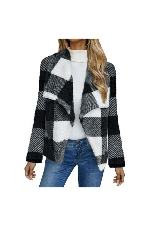 Womens Plaid Shacket Fall Jacket Fleece Lined Button Down Peacoats Plaid Lapel Casual Coats Y2K Shirt Jackets 2024