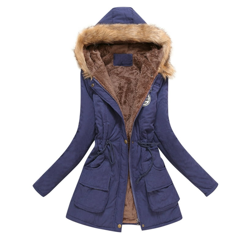 RQYYD Womens Plus Size Winter Hooded Coats Shaggy Shearling Jacket Open  Front Zipper Button Cardigan Coat Thicken Fleece Outerwear with Pocket  (Blue,L) 