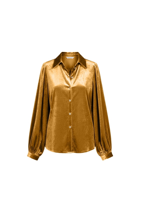 Womens Puff Long Sleeve Velvet Tops Fall Winter Trendy Dressy Cute Elegant Button Down Holiday Tunic Shirts