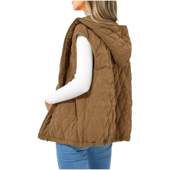 RQYYD Womens Puffer Vest Casual Sleeveless Hooded Zip Up Jacket Quilted Winter Coat Stand Collar Gilet Jacket with Pockets