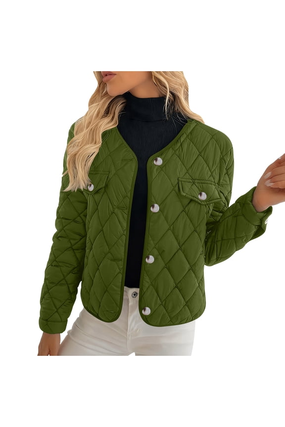 Womens Quilted Lightweight Jackets Button Down Puffer Jacket Coats Padded Outwear with Pockets
