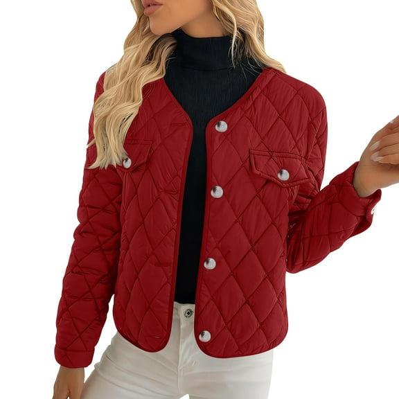 RQYYD Womens Quilted Lightweight Jackets Button Down Puffer Jacket Coats Padded Outwear with Pockets