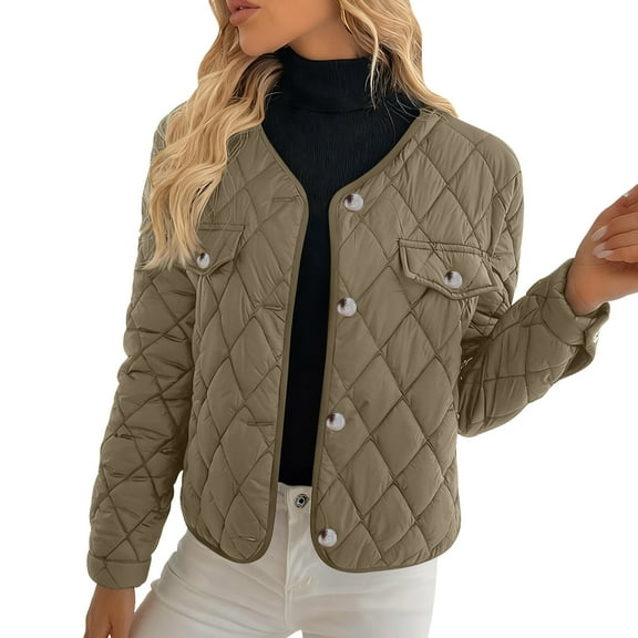 RQYYD Womens Quilted Lightweight Jackets Button Down Puffer Jacket Coats Padded Outwear with Pockets