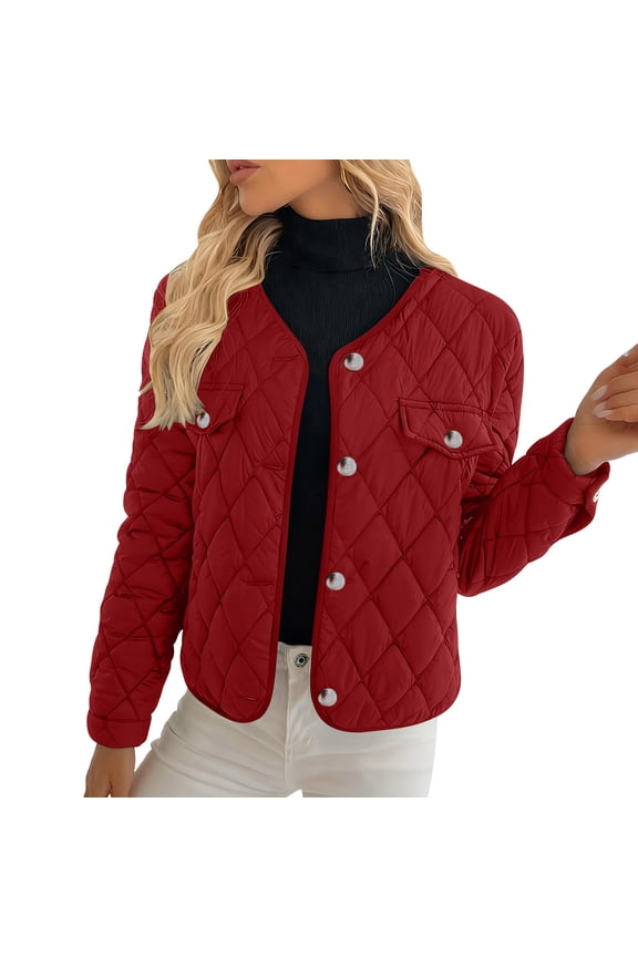 Womens Quilted Lightweight Jackets Button Down Puffer Jacket Coats Padded Outwear with Pockets