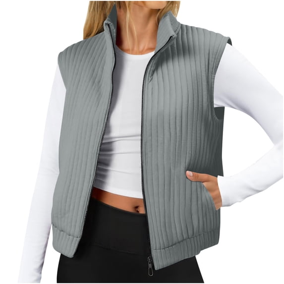 RQYYD Womens Quilted Vest Sleeveless Zip Up Jackets Outerwear Fall Spring Trendy Lightweight Coat