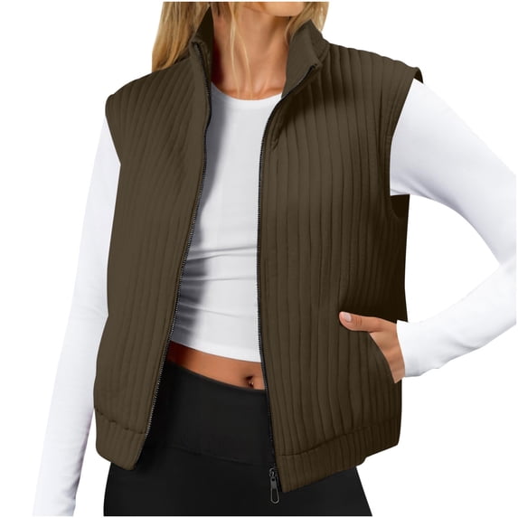 RQYYD Womens Quilted Vest Sleeveless Zip Up Jackets Outerwear Fall Spring Trendy Lightweight Coat