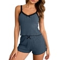 thumbnail image 1 of RQYYD Womens Ribbed Cami Pajamas Set Lace Trim V Neck Top with Shorts Soft Stretchy Loungewear Sleepwear, 1 of 7