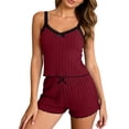 thumbnail image 1 of RQYYD Womens Ribbed Cami Pajamas Set Lace Trim V Neck Top with Shorts Soft Stretchy Loungewear Sleepwear, 1 of 7