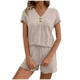thumbnail image 1 of RQYYD Womens Ribbed Knit Lounge Set Short Sleeve Top and Shorts Sleepwear Pajama Set Two Piece Shorts Outfits Set, 1 of 6