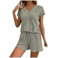 thumbnail image 1 of RQYYD Womens Ribbed Knit Lounge Set Short Sleeve Top and Shorts Sleepwear Pajama Set Two Piece Shorts Outfits Set, 1 of 6