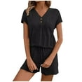 thumbnail image 1 of RQYYD Womens Ribbed Knit Lounge Set Short Sleeve Top and Shorts Sleepwear Pajama Set Two Piece Shorts Outfits Set, 1 of 6
