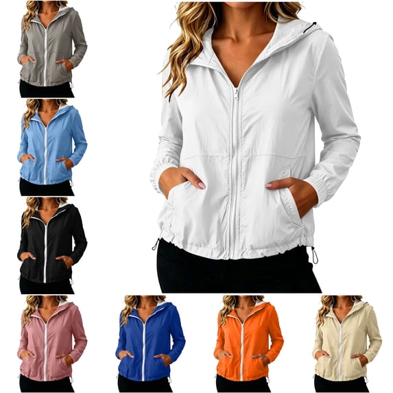 RQYYD Womens Running Jacket Zip Up Hooded Long Sleeve Lightweight Windbreaker with Pockets
