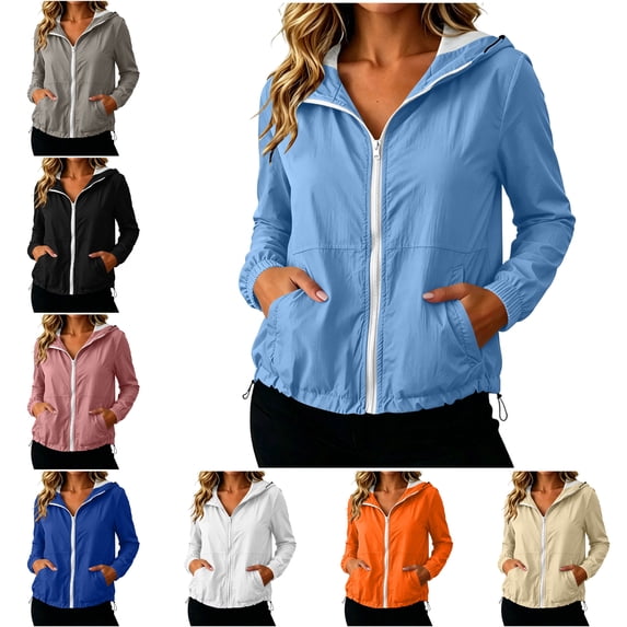 RQYYD Womens Running Jacket Zip Up Hooded Long Sleeve Lightweight Windbreaker with Pockets