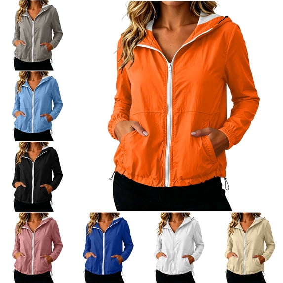RQYYD Womens Running Jacket Zip Up Hooded Long Sleeve Lightweight Windbreaker with Pockets