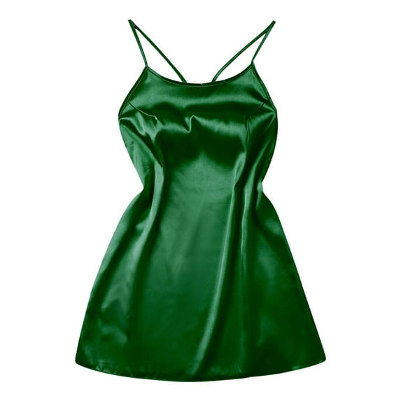 RQYYD Womens Satin Lingerie Nightgown Lace Splicing Backless Chemise Slip Silk Negligee Nightie Babydoll Sleepwear