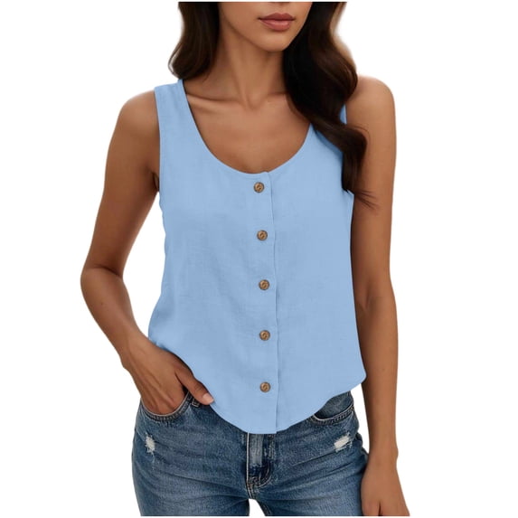 RQYYD Womens Scoop Neck Sleeveless Button Down Tank Top Casual Loose Fit Blouse for Summer Daily Wear