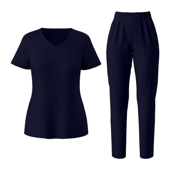 RQYYD Womens Scrubs Set V Neck Short Sleeve Top with Drawstring Jogger Pants Medical Uniforms for Nurse Work