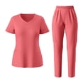 thumbnail image 1 of RQYYD Womens Scrubs Set V Neck Short Sleeve Top with Drawstring Jogger Pants Medical Uniforms for Nurse Work, 1 of 6