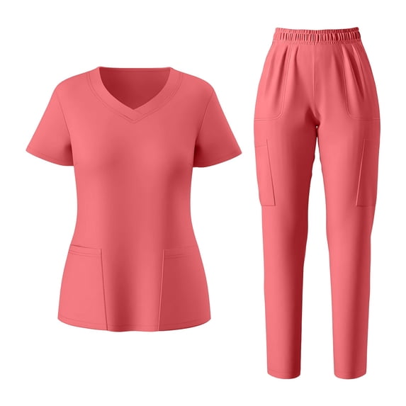 RQYYD Womens Scrubs Set V Neck Short Sleeve Top with Drawstring Jogger Pants Medical Uniforms for Nurse Work