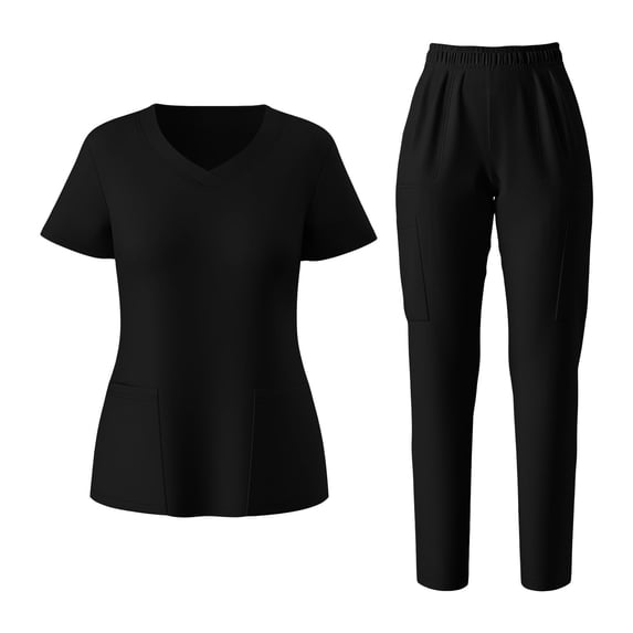 RQYYD Womens Scrubs Set V Neck Short Sleeve Top with Drawstring Jogger Pants Medical Uniforms for Nurse Work